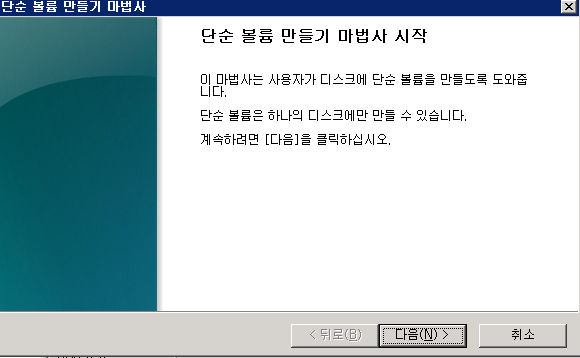 새 단순 볼륨 생성 마법사 진행 화면 2